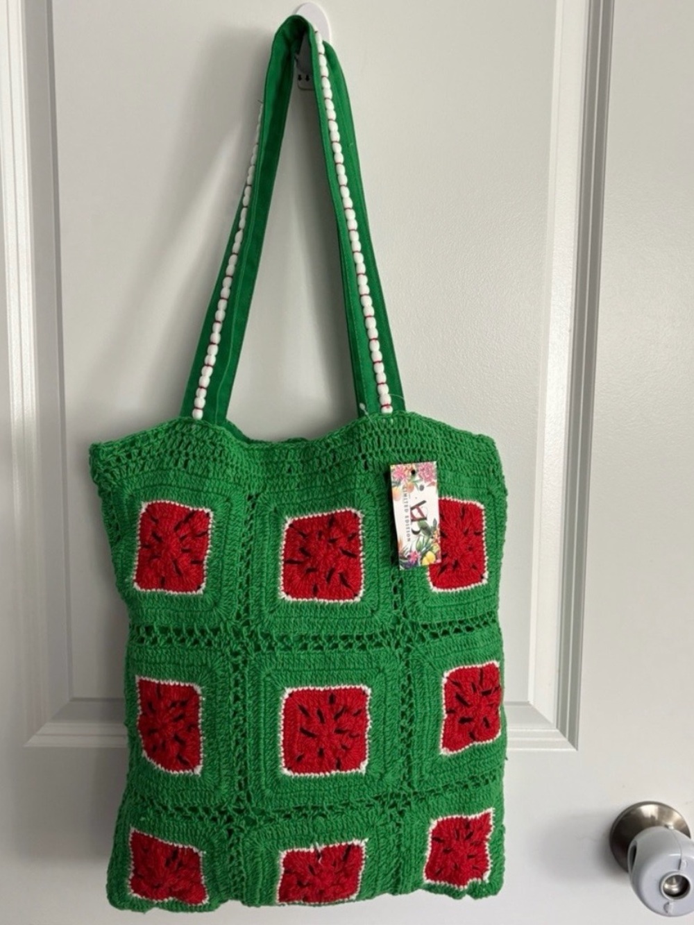 Green and Red Watermelon Crochet Tote Bag
